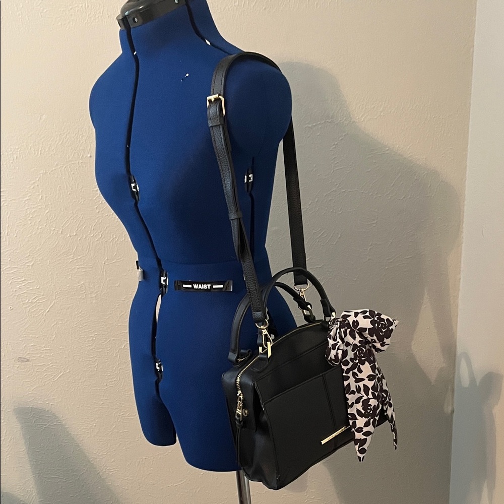 Steve Madden Black Satchel with Floral Scarf Accent Shoulder Bag - Picture 2 of 12
